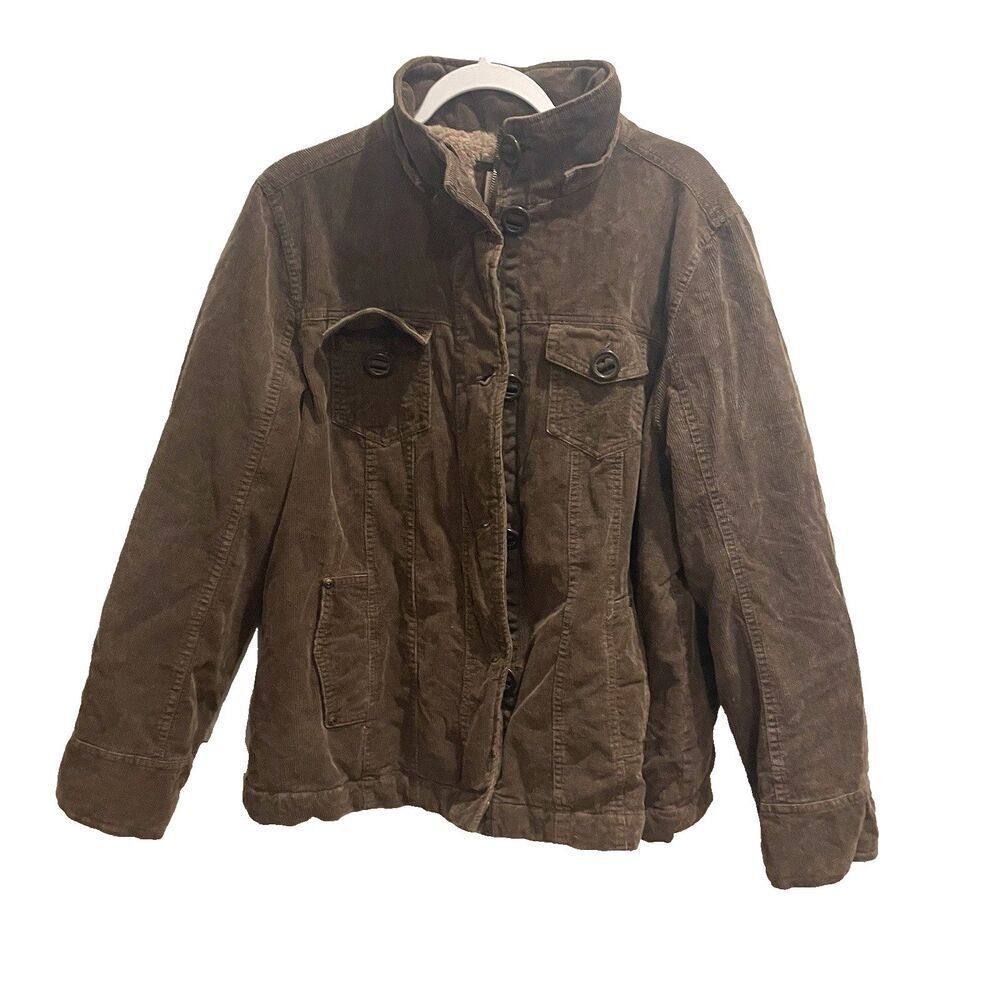 St Johns Bay Unisex Corduroy Brown Lined Full Zip Jacket/Buttons XL Fisherman
